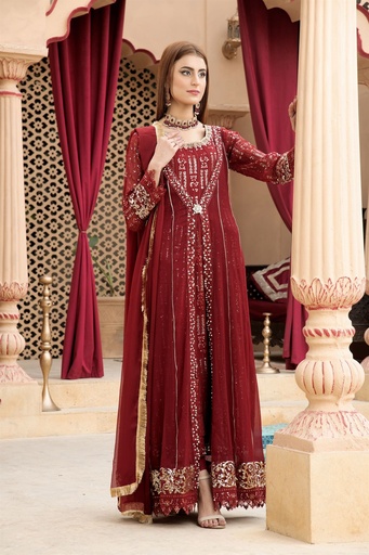 [SNI3171] Gown in Maroon by Manahils