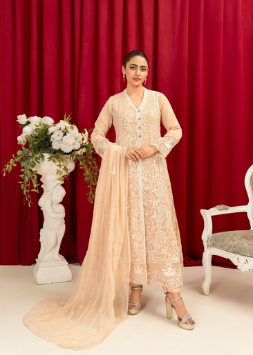 [YZM1097] Gown in Peach pink by Manahils