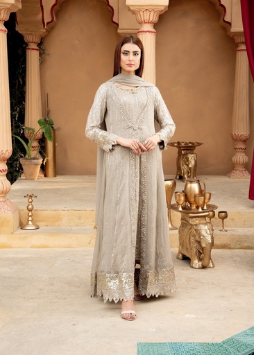 [QXD6520] Gown in Beige by Mona Embroidery