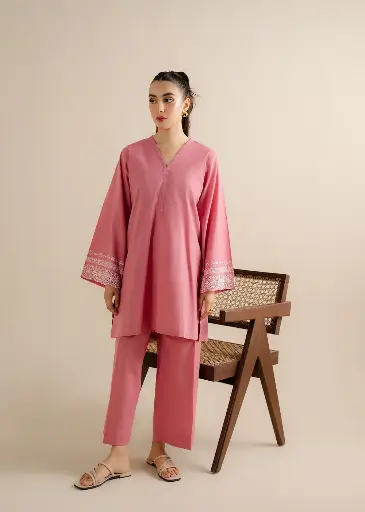 Pink 2Pc Chicken-Kari Embroireded Suit