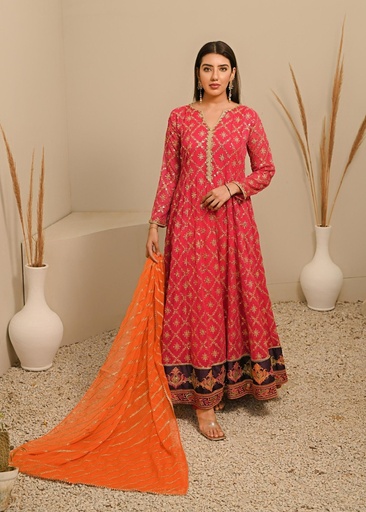 Chiffon Anarkali in Shocking pink
