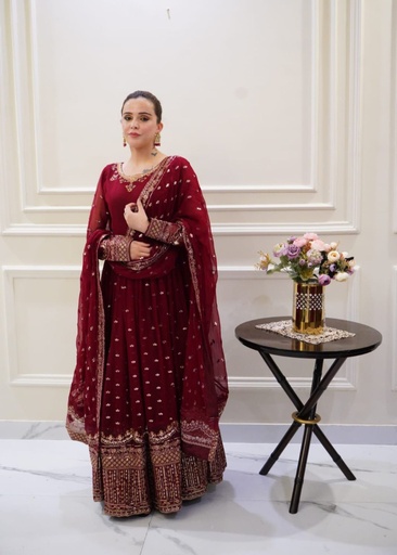 Chiffon Anarkali in Maroon