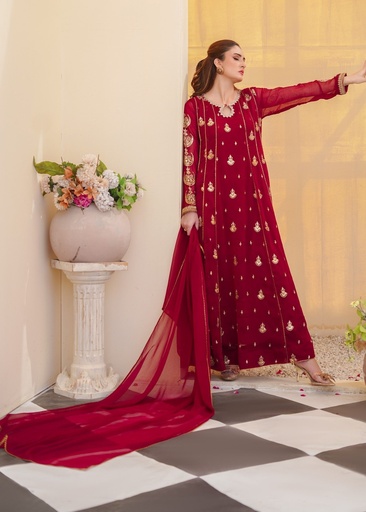 Chiffon Anarkali in Maroon