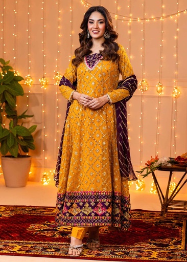 Chiffon Anarkali in Mustard