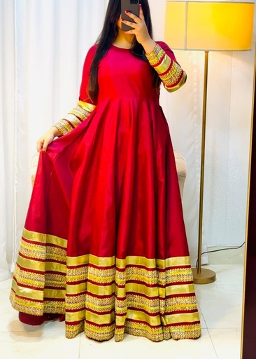 Cotton satin Anarkali in Maroon