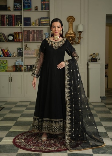 Chiffon Anarkali in Black