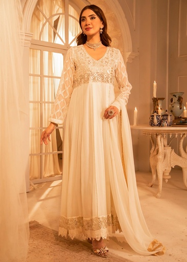 Chiffon Anarkali in Off-white