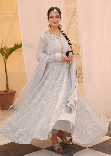 Chiffon Anarkali in Ice blue