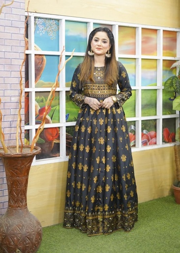 Kattan silk Anarkali in Black