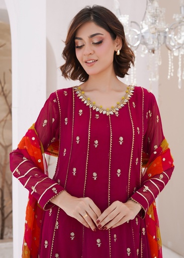 Chiffon Anarkali in Cherry red