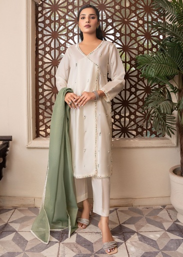 Kattan silk Angrakha in Off-white