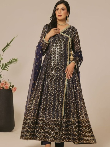 Chiffon Angrakha in Navy blue