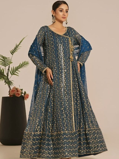 Chiffon Angrakha in Teal