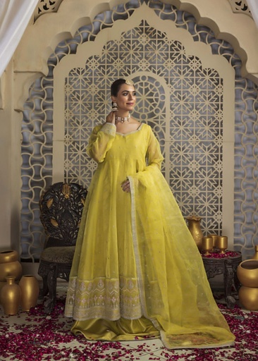 Organza Angrakha in Pale yellow