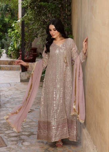 Chiffon Angrakha in Tea rose pink