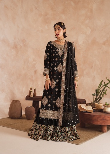 Chiffon Gharara in Black