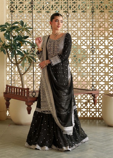 Chiffon Gharara in Black