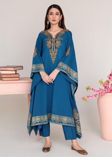 [IVG7351] Khaddar Kaftan in Steel blue