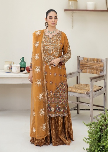 Chiffon Gharara in Mustard