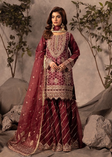 Organza Gharara in Plum