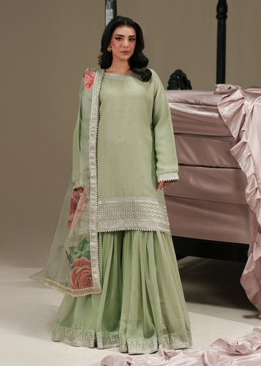 Chiffon Gharara in Sage green