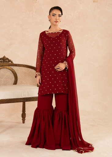 Chiffon Gharara in Maroon