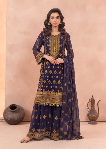Chiffon Gharara in Navy blue