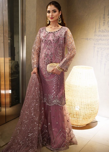 Net Gharara in Mauve pink