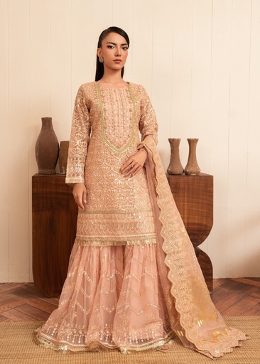 Organza Gharara in Peach pink
