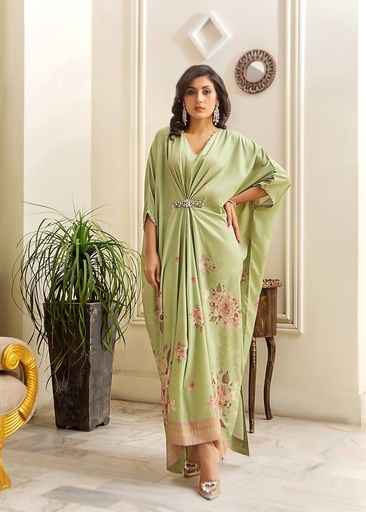 [DMM7487] Crepe Kaftan in Pastel green