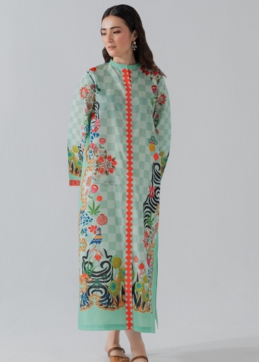 [CJM2703] Poly silk Kaftan in Tea green