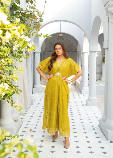 [HHZ1559] Chiffon Kaftan in Mustard