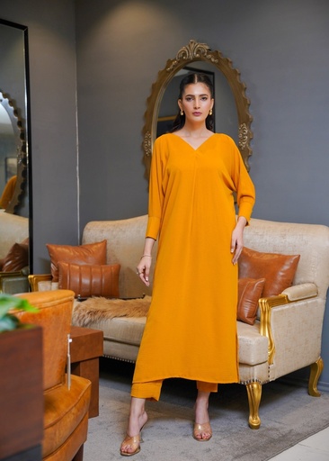 [YCV0819] Poly lawn Kaftan in Mustard