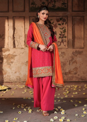 Chiffon Kurta Set in Shocking pink