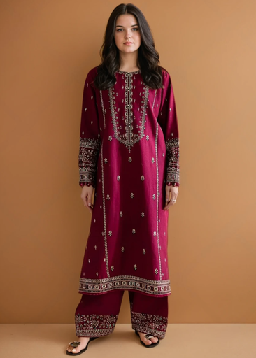 Cotton Kurta Set in Maroon