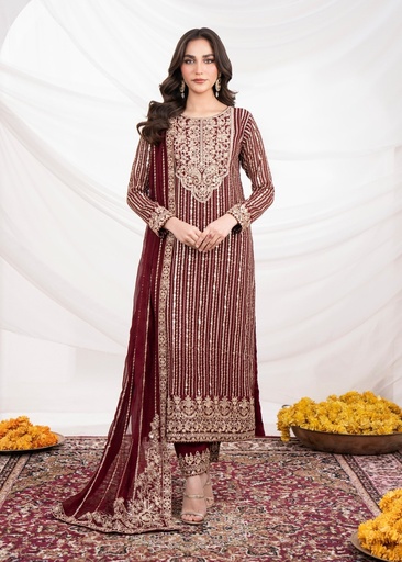 Chiffon Kurta Set in Maroon