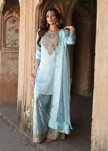 Pk charmuse silk Kurta Set in Ice blue