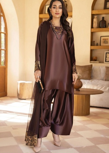 Pk charmuse silk Kurta Set in Chocolate brown