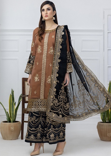 Organza Kurta Set in Camel brown