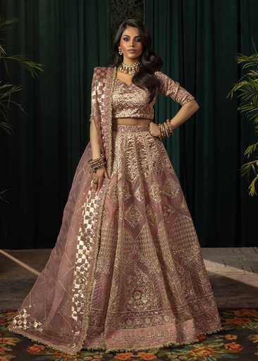 Tissue Lehenga in Mauve pink