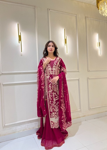 Bemberg crinkle chiffon Lehenga in Magenta