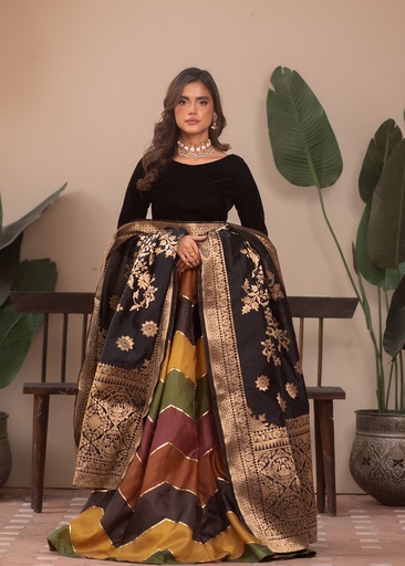 Velvet Lehenga in Black