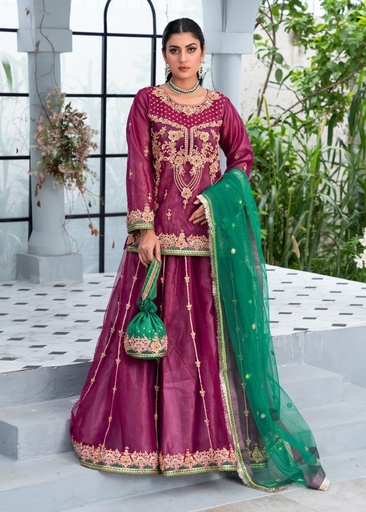 Net Lehenga in Magenta