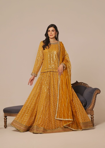 Chiffon Lehenga in Mustard