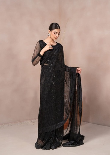 Net Saree in Black