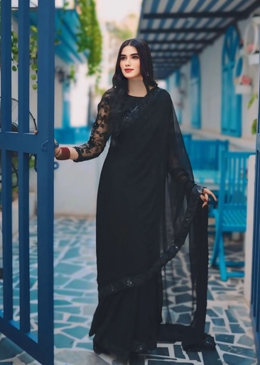 Net Saree in Black