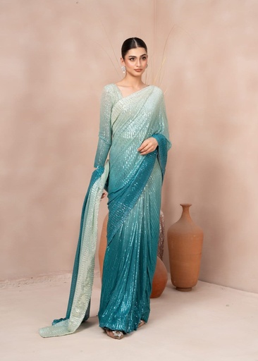 Net Saree in Teal