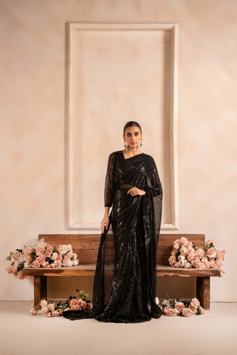 Net Saree in Black