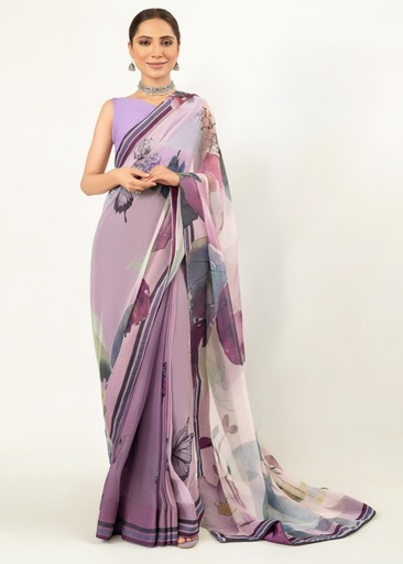 Raw silk Saree in Lavender