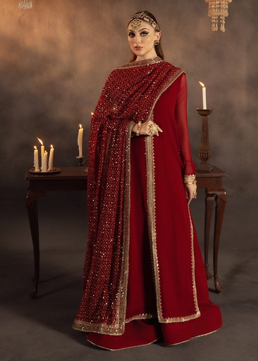 Raw silk Sharara in Red